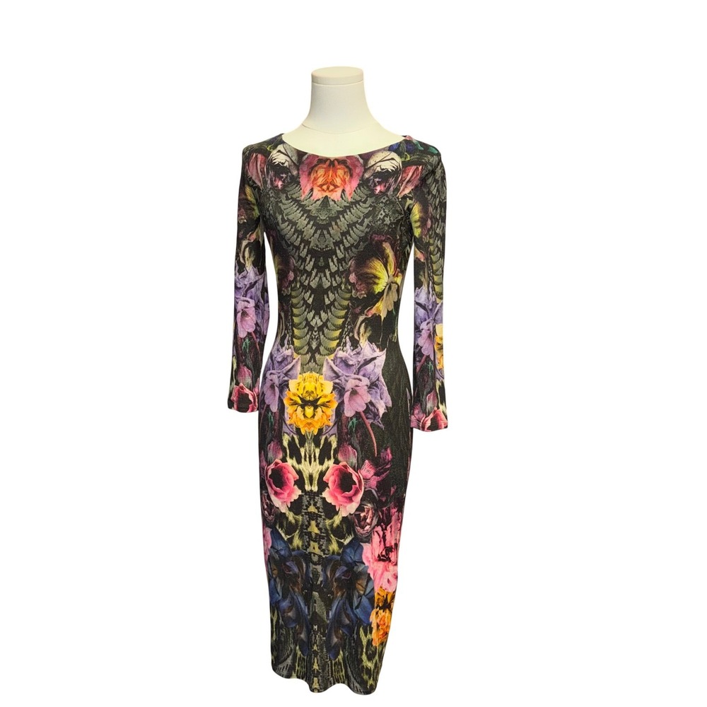 Roberto Cavalli Floral Animal Print Wool Blend Sheath Dress 40 S Italian Luxury